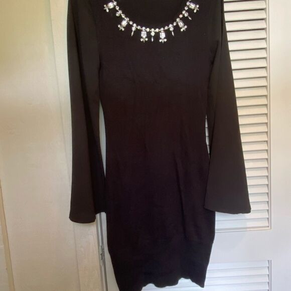 Xoxo Bell Sleeve Embellished Neck Sweater Dress - Picture 6 of 11
